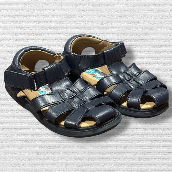 Scott David Toddler Boy Sandals 8M Navy Leather Fisherman Sailor Style - Picture 1 of 10